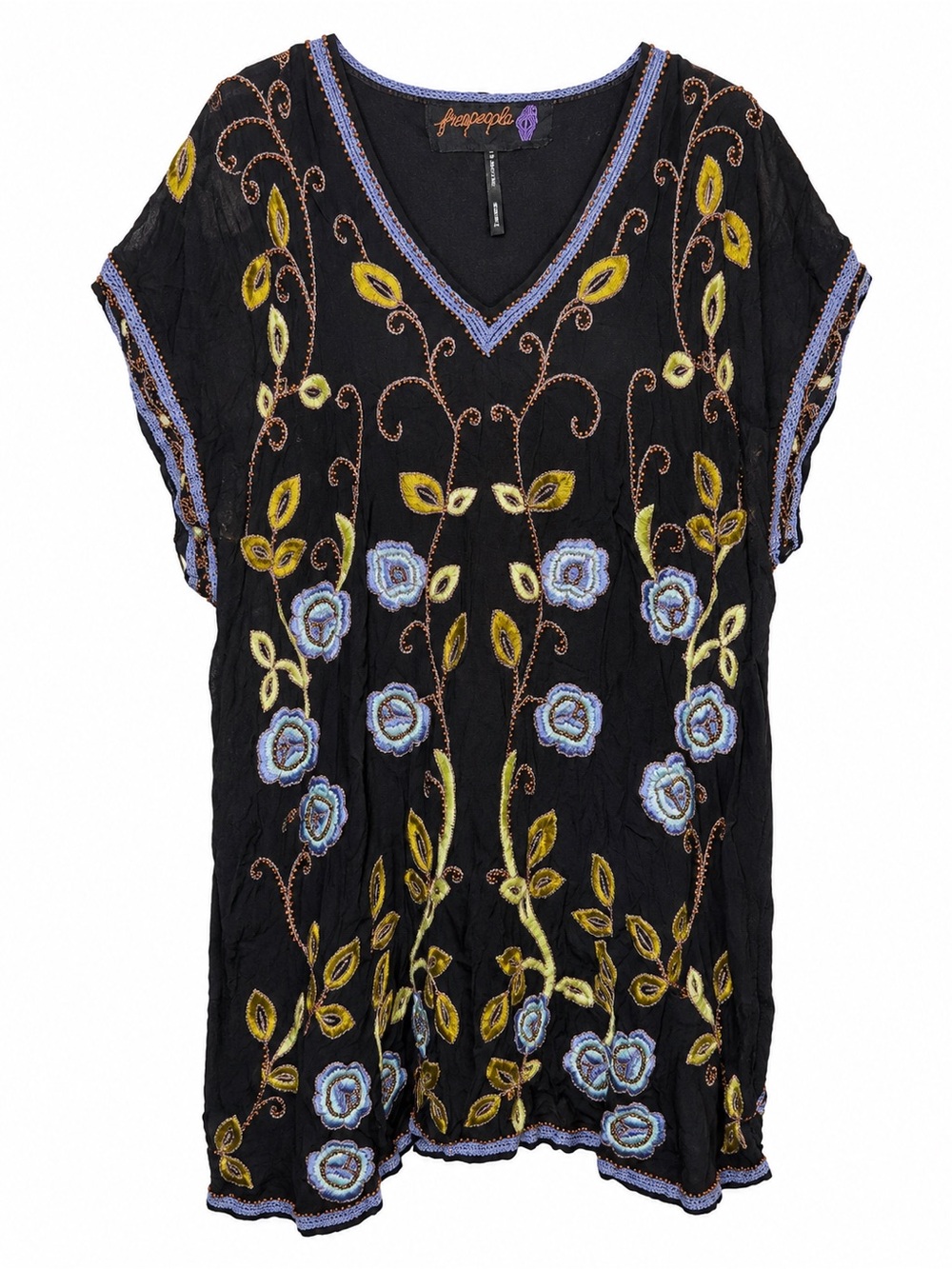 Free People Embroidered Floral Tunic Dress Boho Cottagecore Festival XS